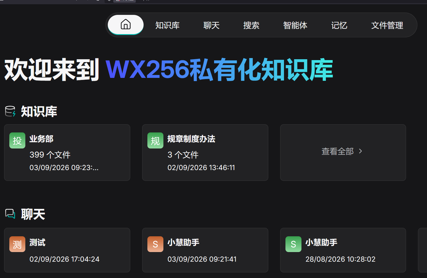 WX256 私有化知识库真实界面
